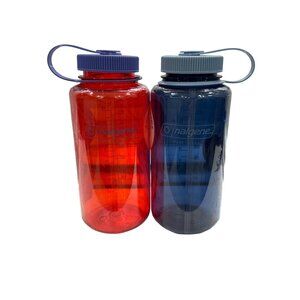 Nalgene Wide Mouth Water Bottles Red Blue 32 Oz Hiking Camping Outdoor (2-PACK)